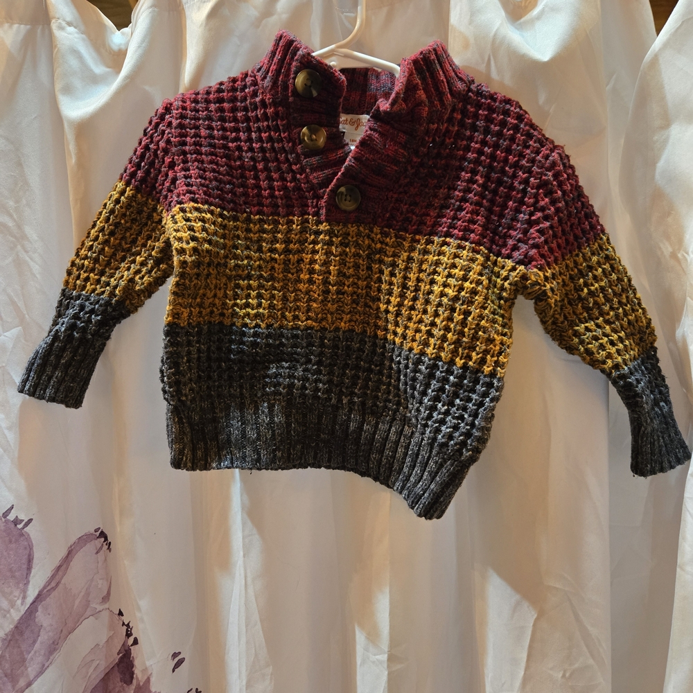 Cat & Jack Burgundy, Mustard, and Gray Button Sweater
